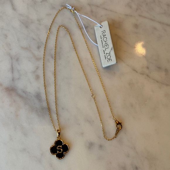 Rachel Zoe NWT initial 'S' black onyx/gold necklace - Picture 2 of 4